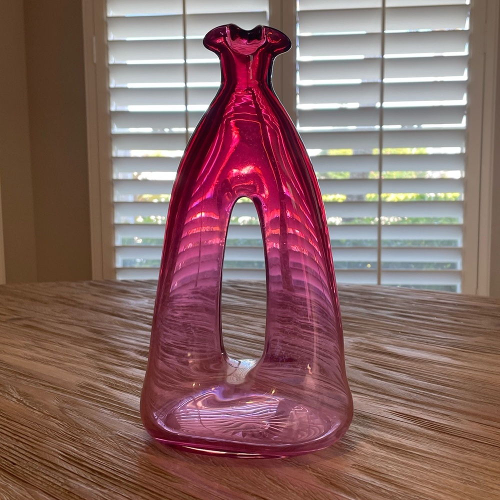 Mid-Century Modern Cranberry Ombré Double Vase